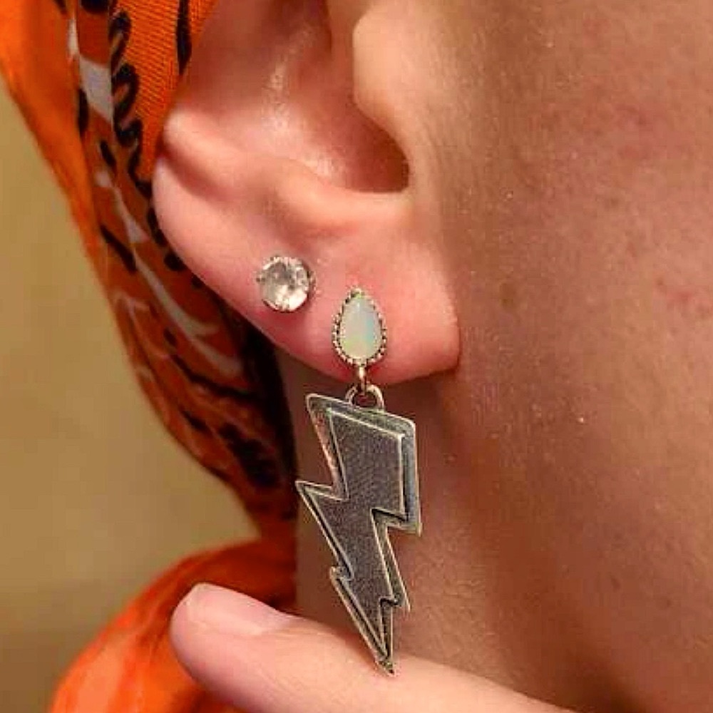 NWT Boho Moonstone Lightning Bolt Southwest Statement Silver Dangle Earrings